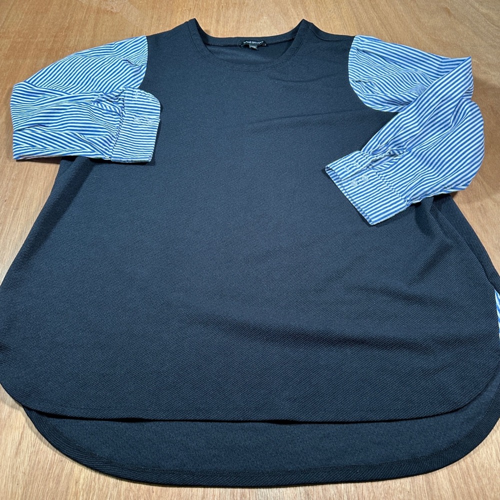 Lane Bryant Mixed Media Top Womens 22/24 Black Blue Striped Layered Look Knit